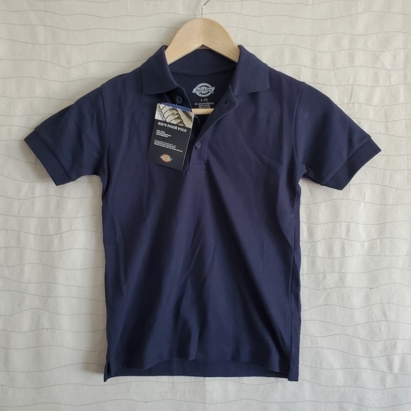 Dickies Kids Pique Polo Short Sleeve Navy Blue Easy Care Uniform Size L (7) NEW - Picture 1 of 6